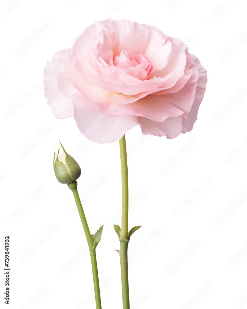 Isolated Blooming Light Pink Eustoma Flower in Studio Shot on White Background Isolated Blooming Light Pink Eustoma Flower in Studio Shot on White Background