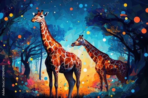 Wildlife Day Celebration - Abstract Illustration of Earth s Natural Cervids and Giraffes Generated