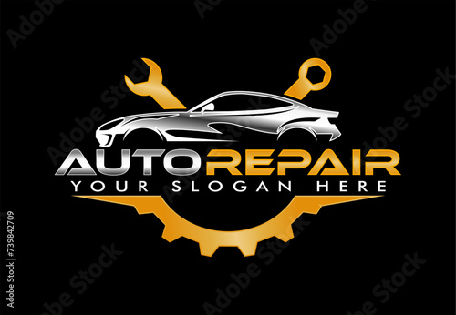 auto repair vector logo badge emblem design template isolated on black background