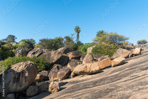 Rocky Landscape at Shravanabelagola Under Clear Blue Skies in Daylight