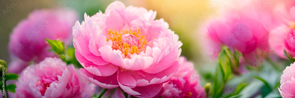 multi-colored peonies bloom in the park. Selective focus. multi-colored peonies bloom in the park. Selective focus.