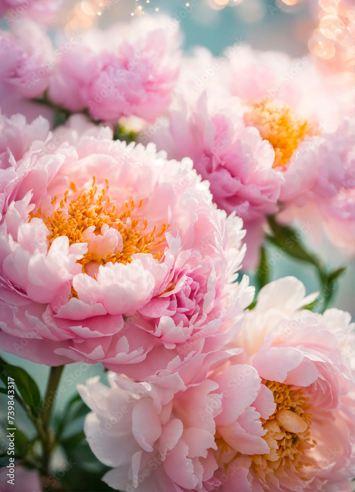 multi-colored peonies bloom in the park. Selective focus. multi-colored peonies bloom in the park. Selective focus.