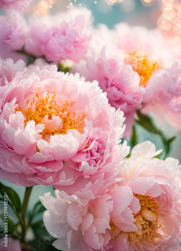 multi-colored peonies bloom in the park. Selective focus.