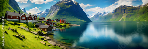 Harmonious Living in Nature's Lap: Mesmerizing View of Fjord Homes Amidst Majestic Cliffs and Pristine Waters