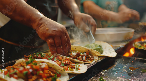 Man's hands cooking mexican tacos kitchen photo