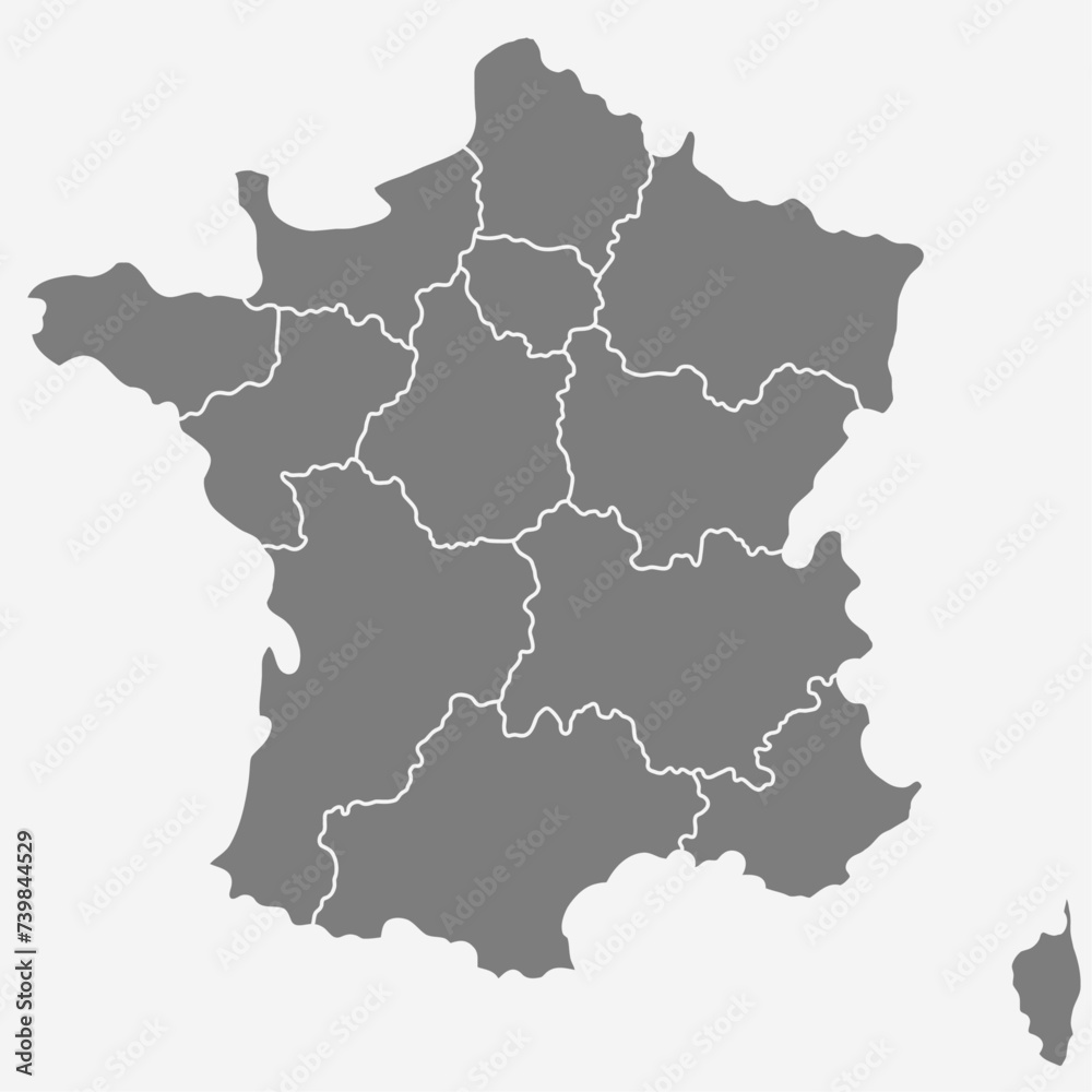 France map freehand drawing on white background. Free Vector. France map set with borders of the regions isolated on white background. 


