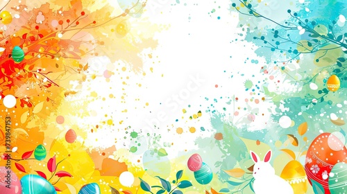 easter theme background  beautiful watercolor design with eggs and bunny and leaves 