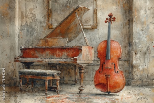 Abstract violin and piano painting wallpaper