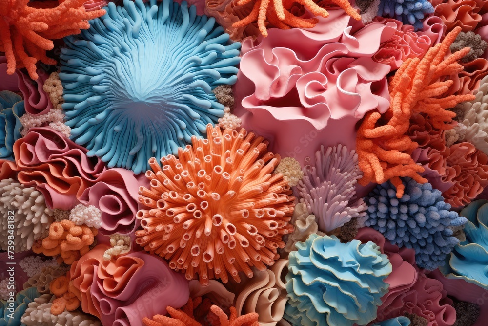 Colorful Array of Abstract Textured Patterns Resembling Coral Reef Underwater Life