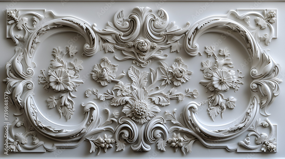 Luxury white wall design bas-relief with stucco mouldings roccoco ...