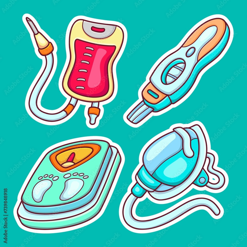 Medical Equipment Sticker Icons Hand Drawn Coloring Vector 2