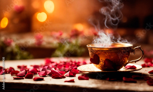 bowl with rose petals and smoke. Selective focus.