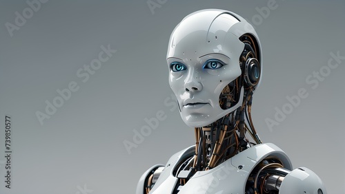 Futuristic AI Marvel: Portrait of an Intelligent Robot, Futuristic human body with mind upload Technology. - Technological Elegance AI Generated © Prabhash
