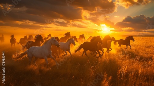 Golden Gallop: Majestic Horse Running in Sunset Field