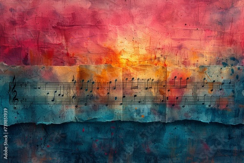 Abstract musical colorful background with watercolor splashes