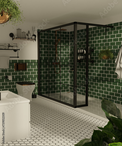 Green Bathroom, 3D render, visualization