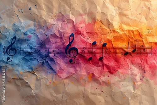 Abstract musical colorful background with watercolor splashes
