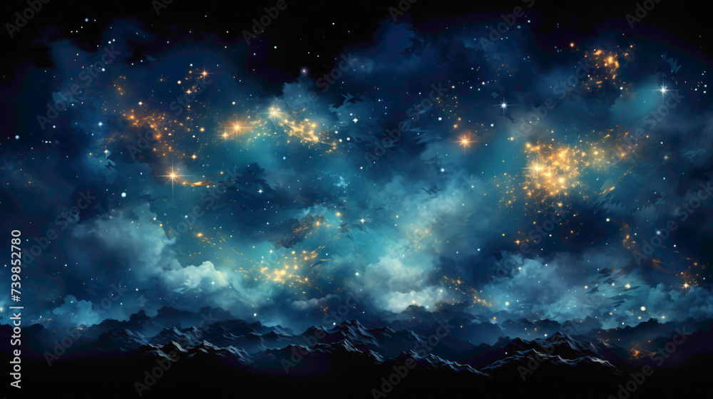 A celestial blue abstract background, reminiscent of a starry night sky.