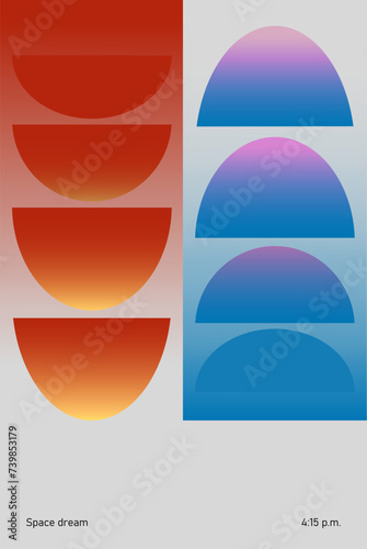 Gradient, colorful abstract geometric shapes, semicircles in warm and cool tones. Modern aesthetics, minimalist art. Vector design for creative cover, poster and ad. Visual theme for wellness app