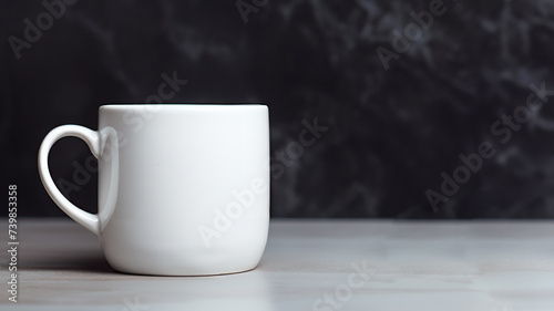 Blank white cup on table and copy space