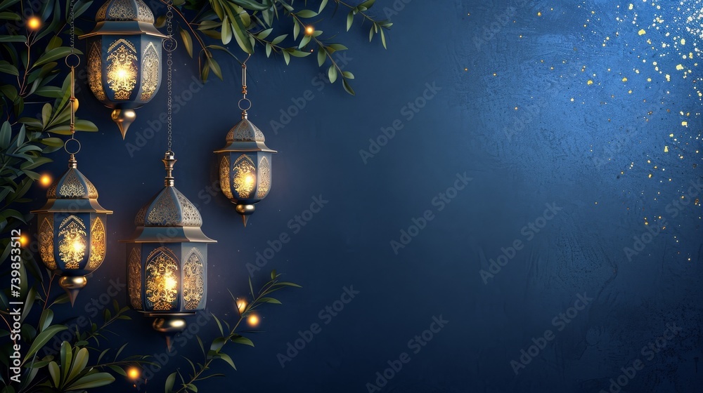 Obraz premium Ramadan decoration background with copy space 