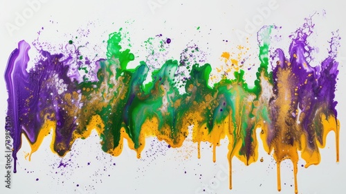 Abstract colorful paint drips on white background.