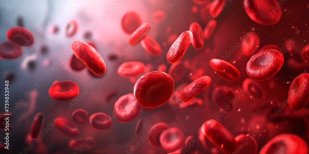 View under a microscope, blood-red blood cells in a living body, blood cells.