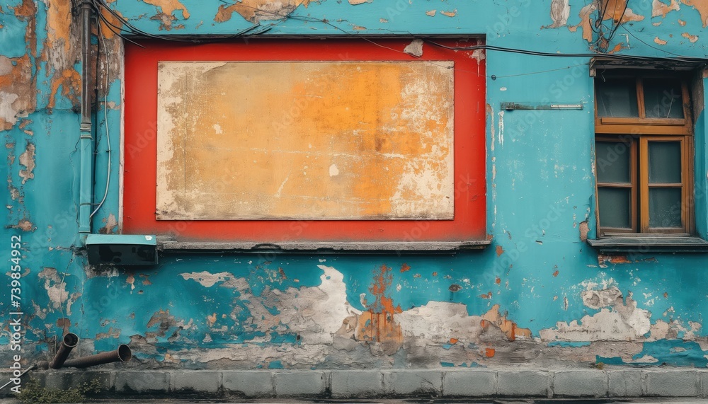 Old orange mockup wall and window with orange frame Old orange mockup wall and window with orange frame