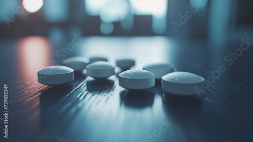 pastillas sobre una mesa como símbolo de la dependencia de los fármacos photo