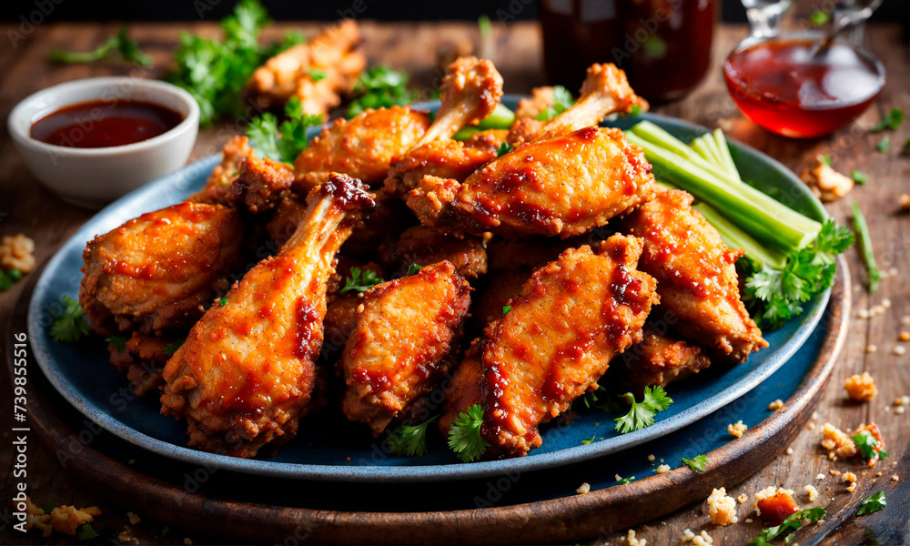 Fototapeta premium fried breaded wings on a plate. Selective focus.