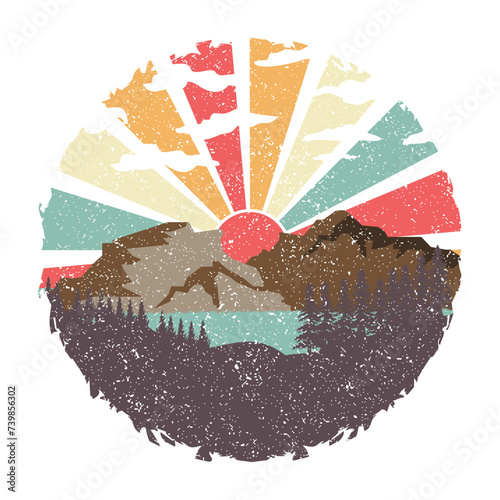 adventure mountain vintage nature grunge textured illustration