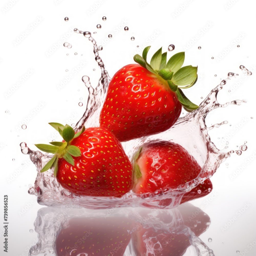 Strawberry fruit splashing on a white background Strawberry fruit splashing on a white background