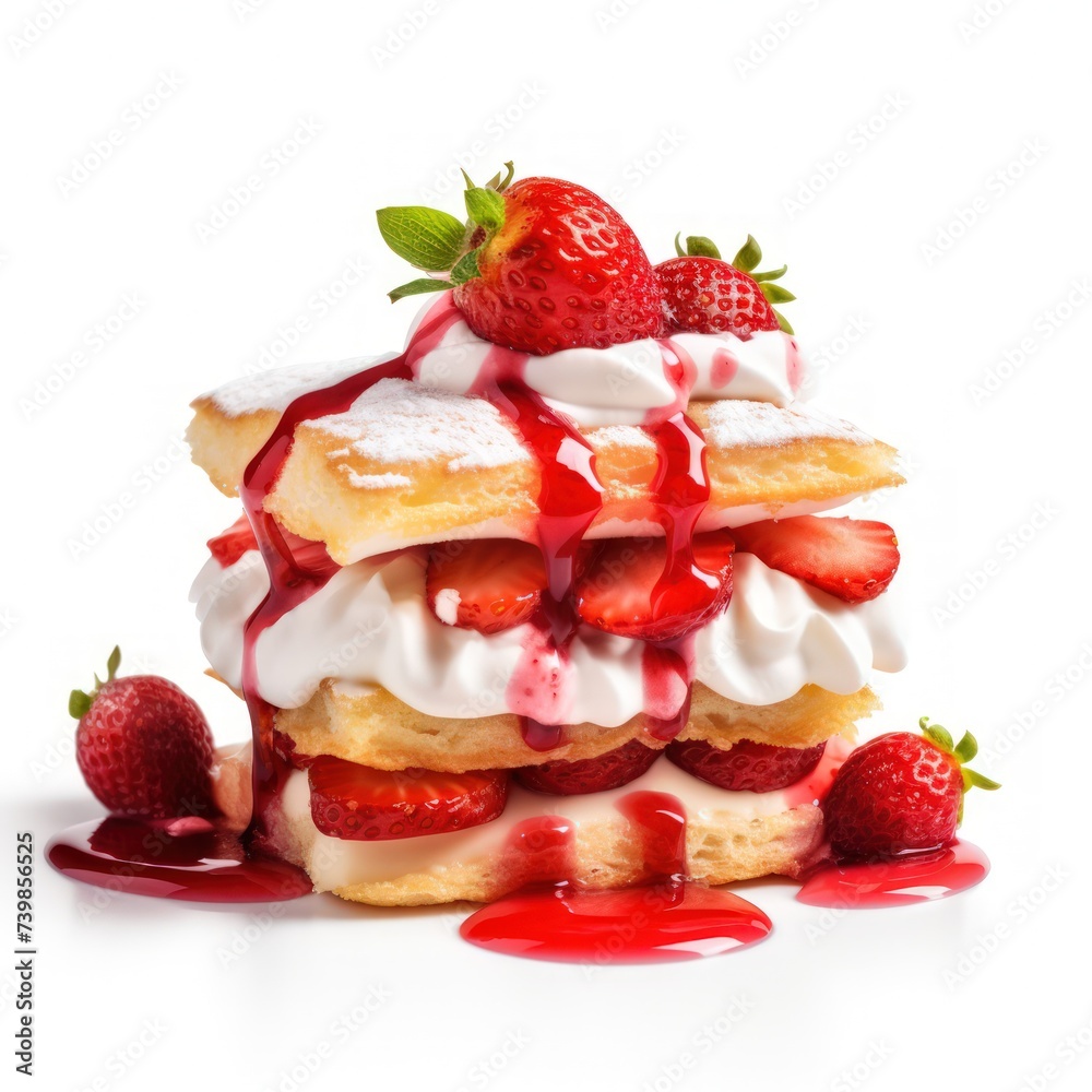 Mouthwatering slice of Strawberry Shortcake on a white background Mouthwatering slice of Strawberry Shortcake on a white background