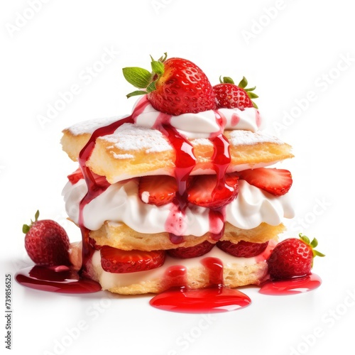 Mouthwatering slice of Strawberry Shortcake on a white background