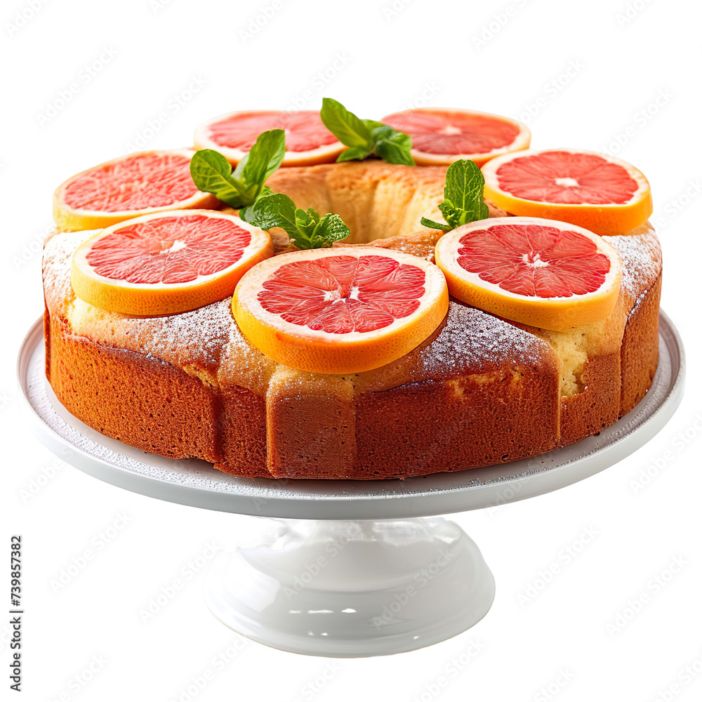 front view of a delicious looking Grapefruit Olive Oil cake kept on a cake tray food photography style isolated on a white transparent background front view of a delicious looking Grapefruit Olive Oil cake kept on a cake tray food photography style isolated on a white transparent background