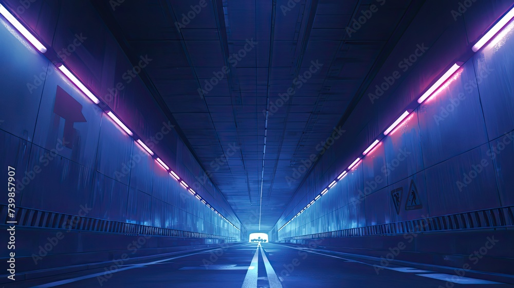 Highway Tunnel, Empty, Lights, grey and purple Gradients