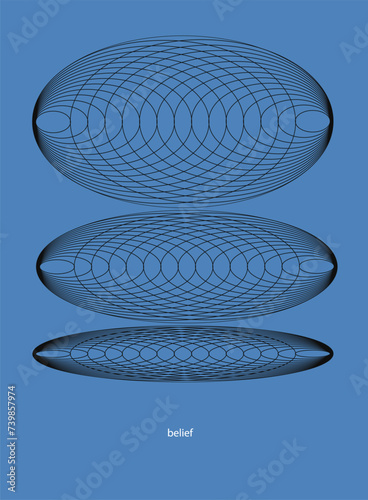 Obraz na plátně Three overlapping ellipsoidal geometric shapes with intersecting lines creating an optical illusion