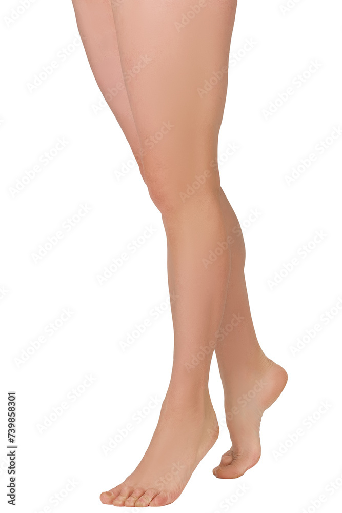 Beautiful female legs closeup isolated on white background.