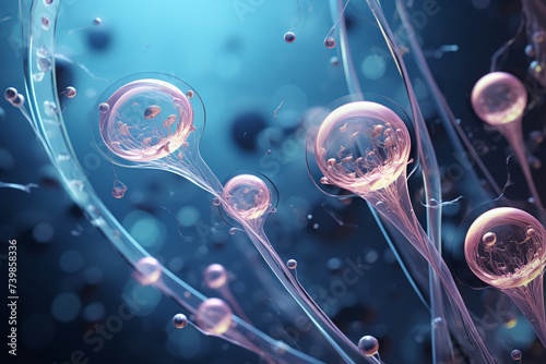 futuristic style human sperm and ovum cell, scientific illustrations