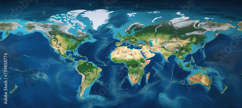 World map, Earth flat view from space. Physical map on global satellite photo