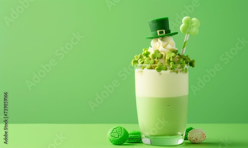 St. Patrick's Day dessert funny food for children at panna cotta (pudding).  photo