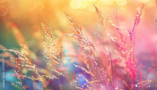 Grass flower in meadow with sunlight and bokeh background. © PNG River Gfx