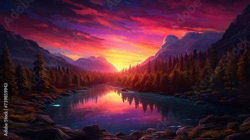 The beauty of a large and mesmerizing sunset backdrop, vibrant colors and unique compositions to create an eye-catching scene Ai Generative