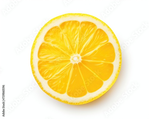 Isolated Lemon Slice on White Background. Freshly Ripe and Juicy Round Citrous Fruit in Yellow