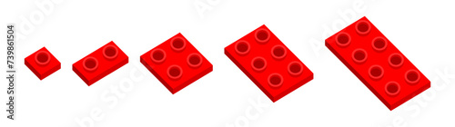 A series of flat red building blocks increasing in size from left to right