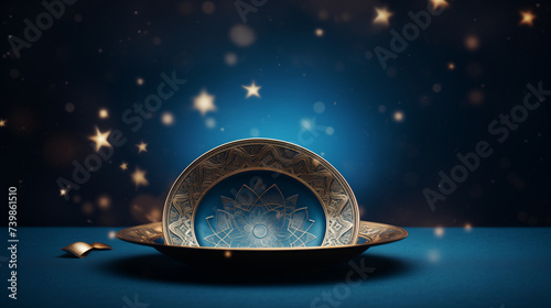 Ramadan Kareem background for banner, Ramadan or Eid banner background, blue background decorated with golden elements
