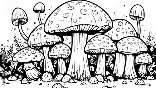 Mushroom Cute Doodle Design Doodle Simple Black And White Generative Ai