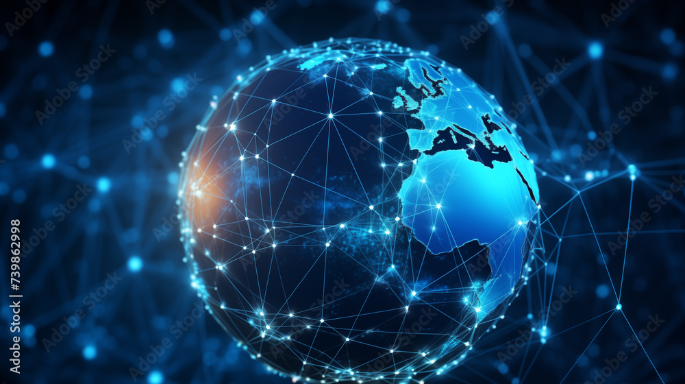 Digital Earth with glowing network connections background image. Interconnected nodes desktop wallpaper picture. Network grid photo backdrop. Global communication concept composition Digital Earth with glowing network connections background image. Interconnected nodes desktop wallpaper picture. Network grid photo backdrop. Global communication concept composition