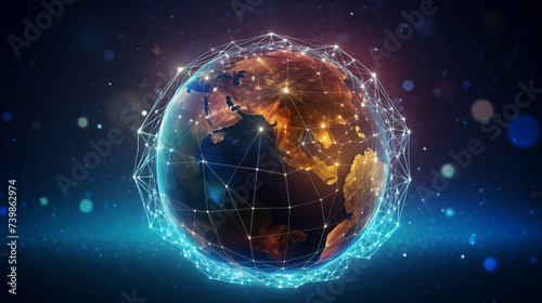Illuminated digital globe showcasing global connectivity background image. Cosmic desktop wallpaper picture. World network photo backdrop. Futuristic globalisation concept composition