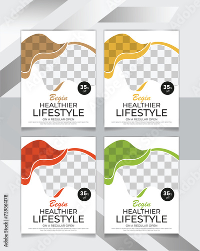 healthy food flyer and vegetable menu promotion poster design template with a green background
